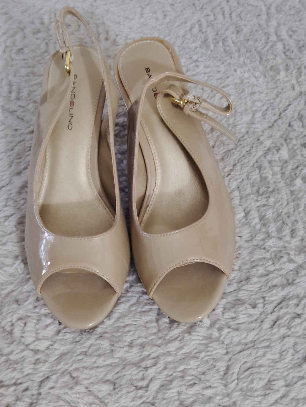 Bandolino Nude Patent Peep-Toe Slingback Heels
